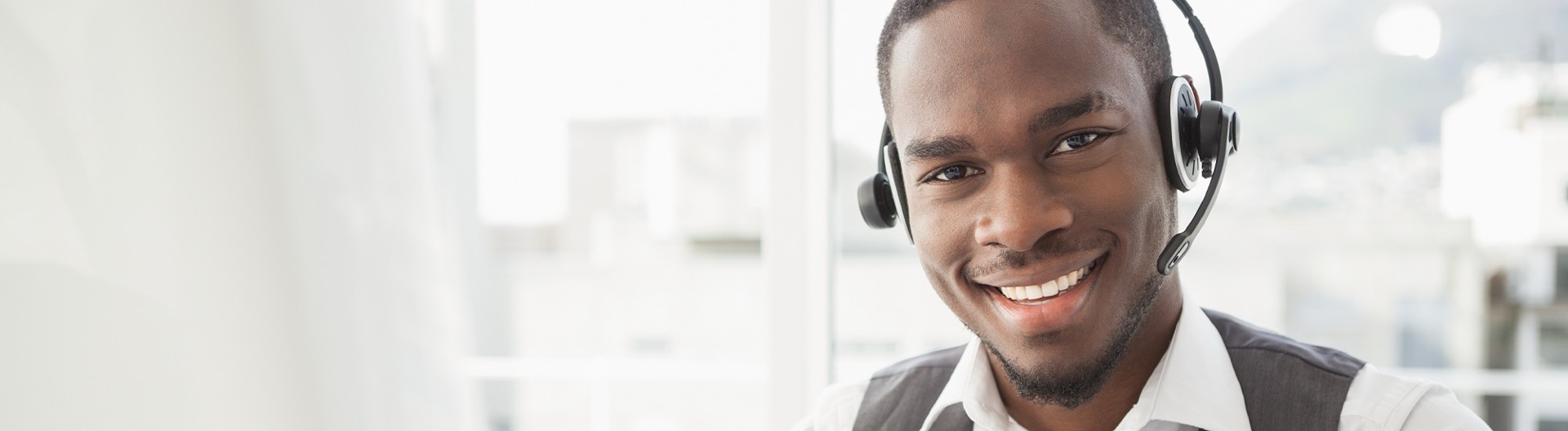 Customer service representative wearing a headset